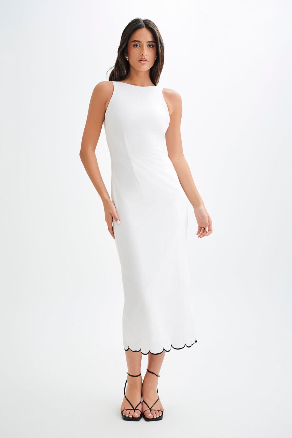 Meshki Scalloped Linen Midi Dress - Ivory