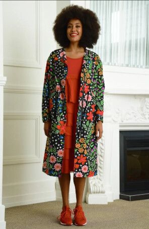 Curate Black Floral Print Coat XL