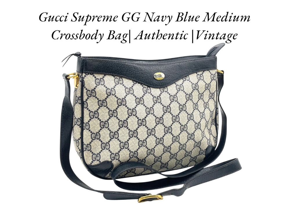 Authentic Gucci Supreme GG Navy Blue Medium Crossbody Bag | Vintage | Rare Find | with Dustbag
