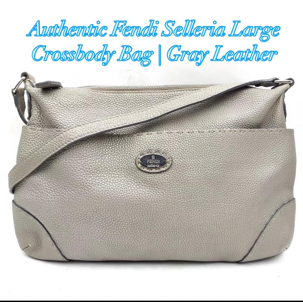Authentic Fendi Selleria Large Gray Leather Crossbody Bag - Vintage Luxury Designer Handbag