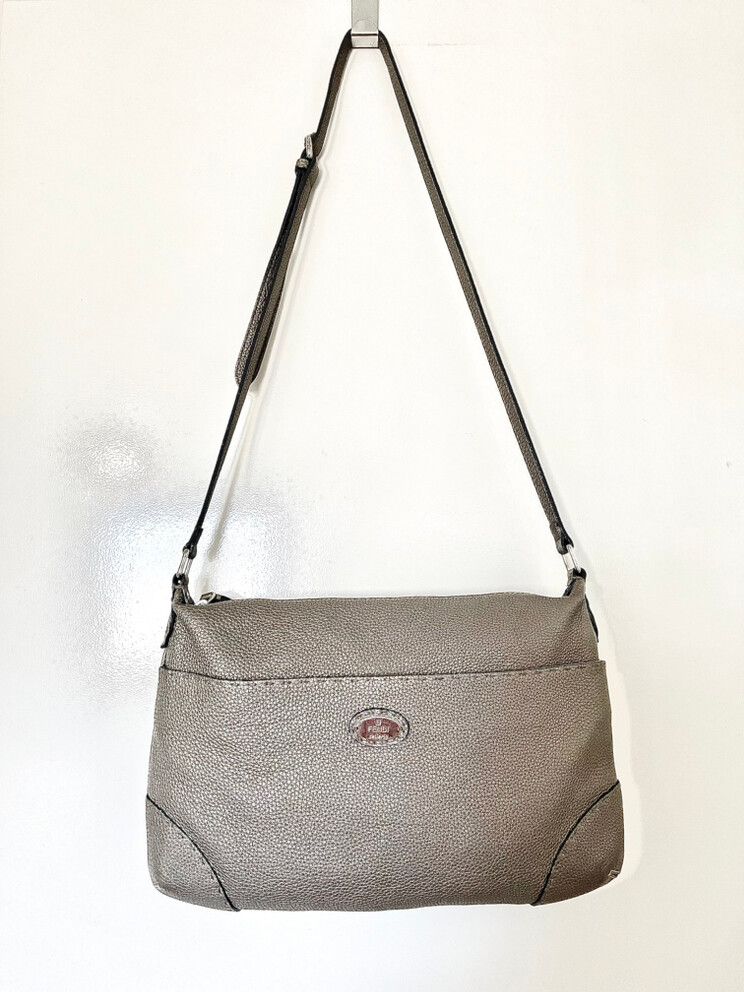 Authentic Fendi Selleria Large Gray Leather Crossbody Bag - Vintage Luxury Designer Handbag