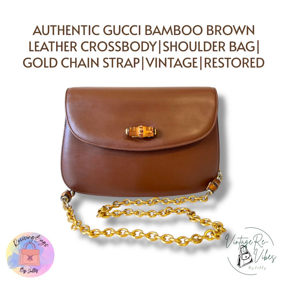 Authentic Gucci Bamboo Brown Leather Shoulder/Crossbody Bag|Vintage