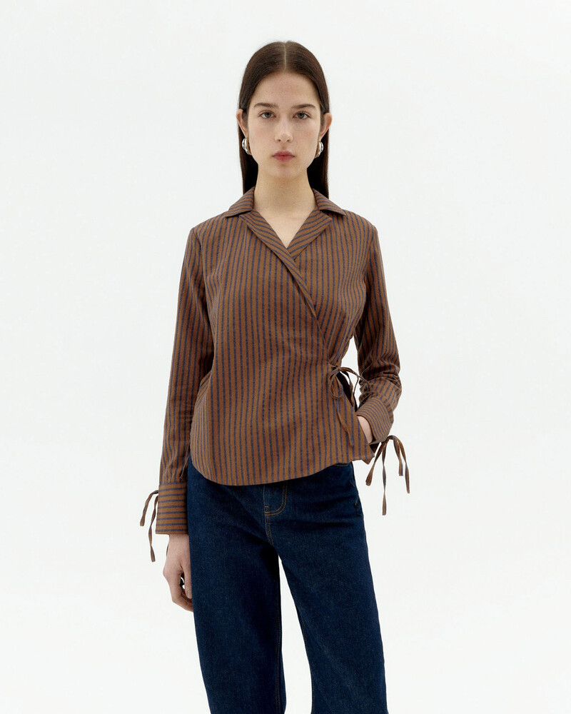 Thinking Mu Lenie Brown Striped Shirt