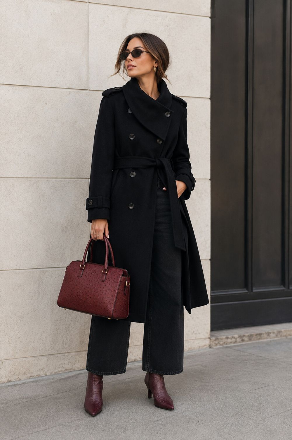 MARCS Black Trench Style Coat  - Size 10
