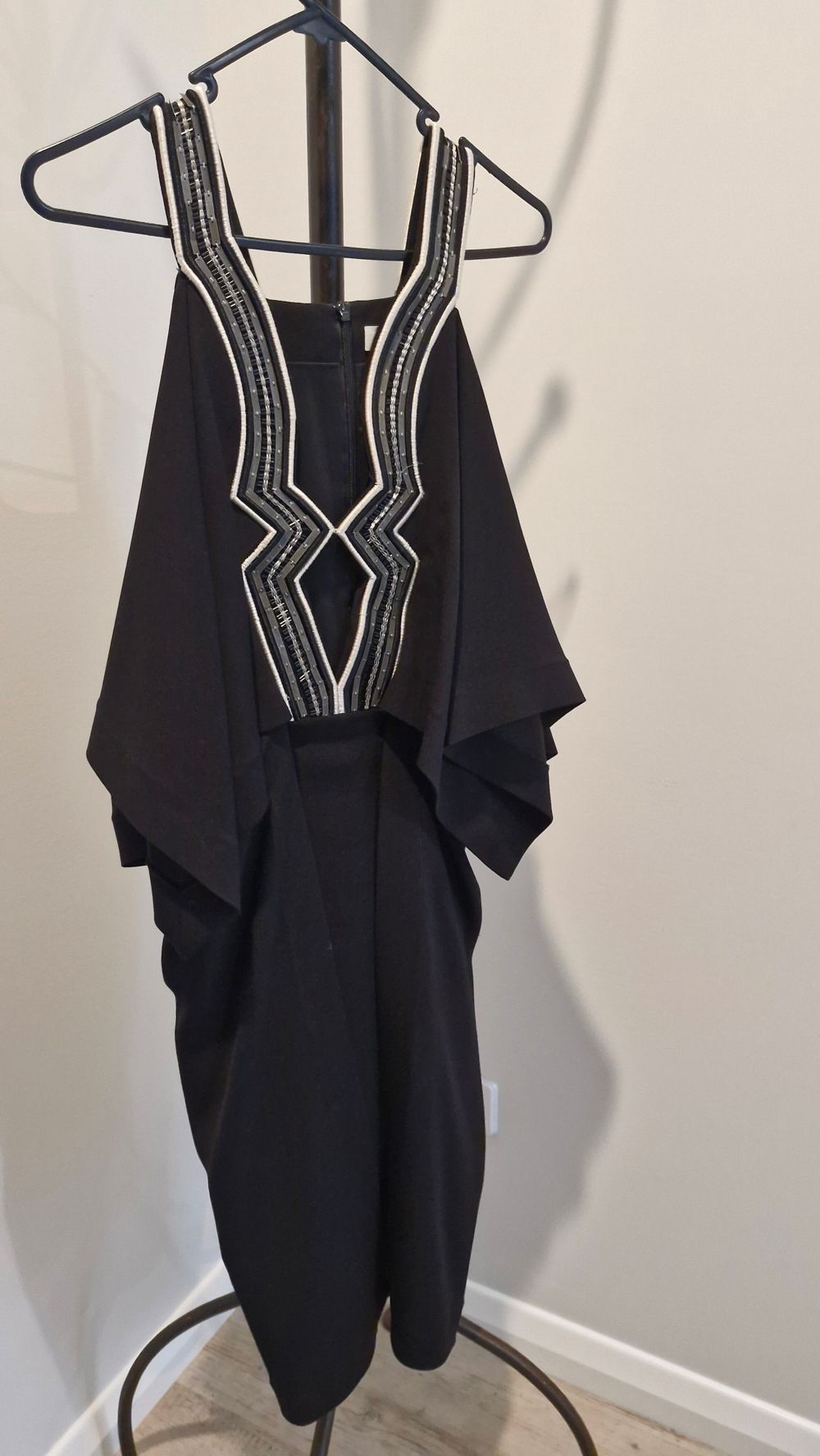 Black Cape Dress with Beaded Bodice