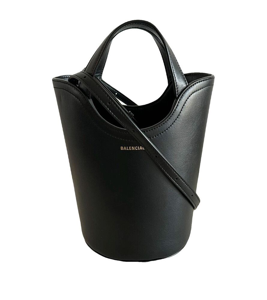 Authentic Vegan Leather Top Handle Bucket Bag with strap