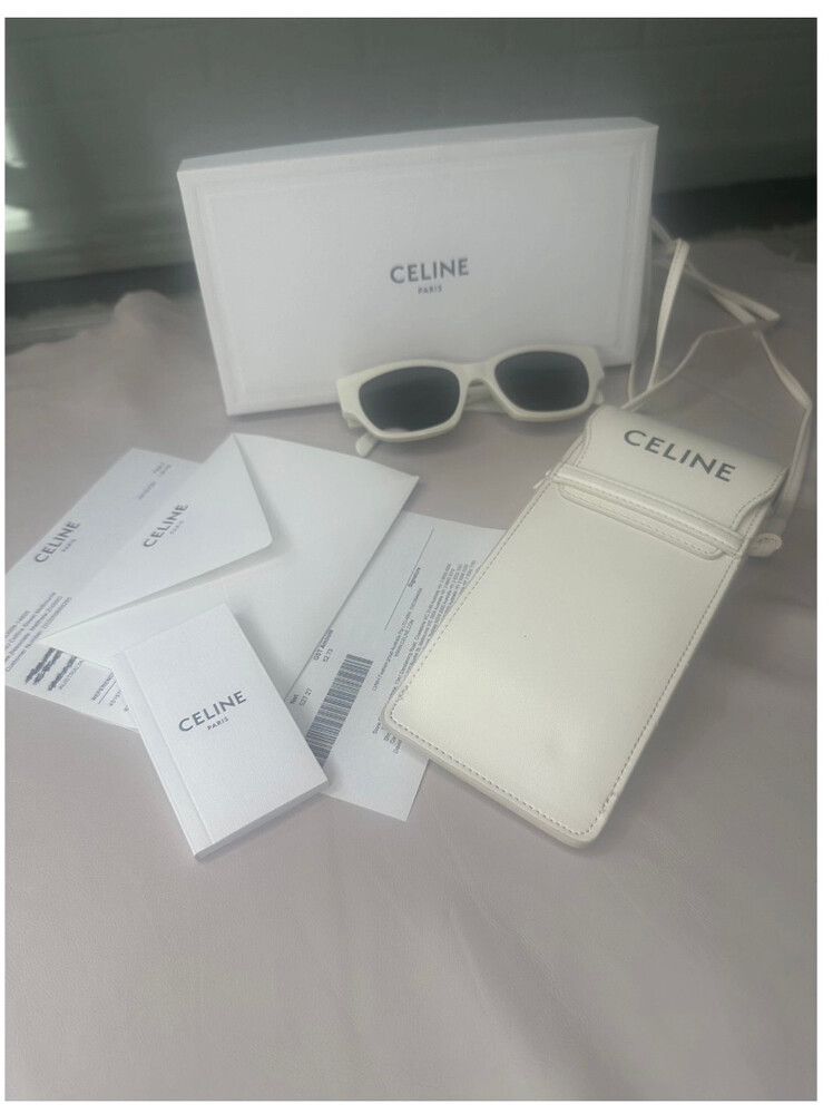 Authentic ✅Receipt ✅Celine White Sunglasses & CASE with STRAP 💖