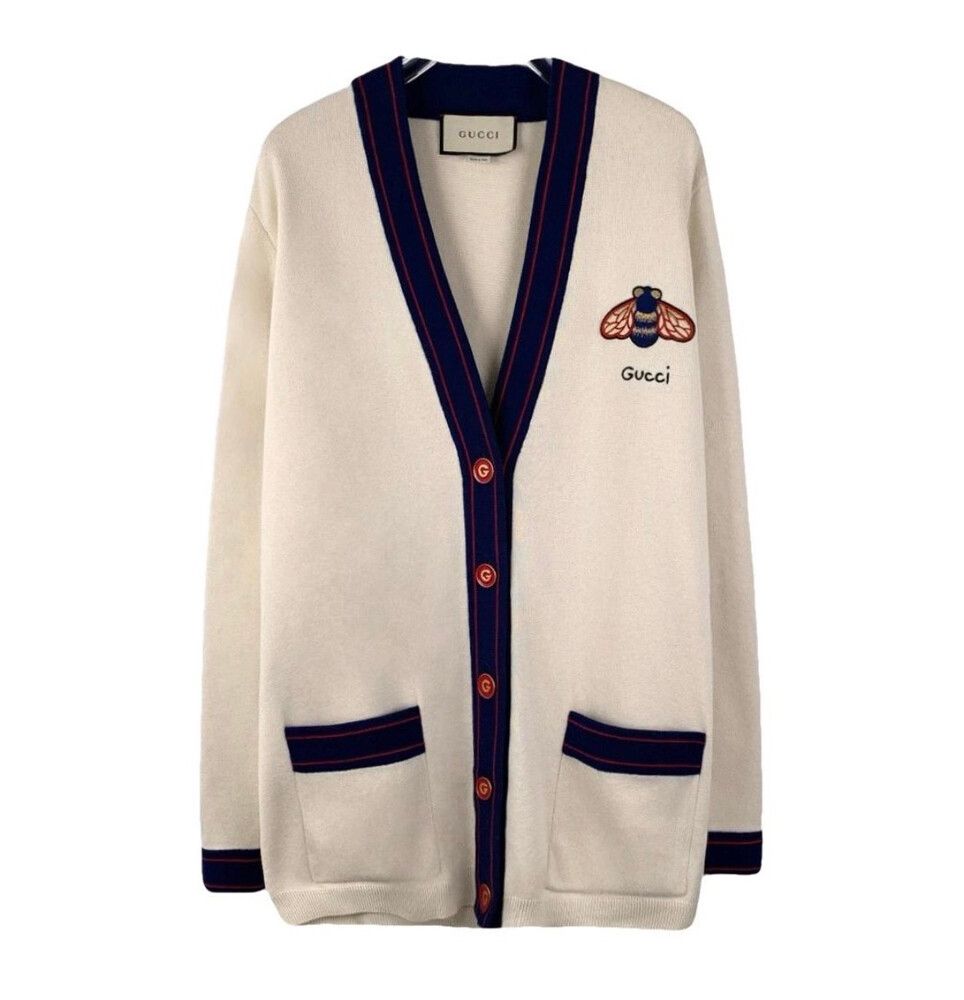 Authenticated✅ Gucci White Cotton Cashmere Bee Cardigan
