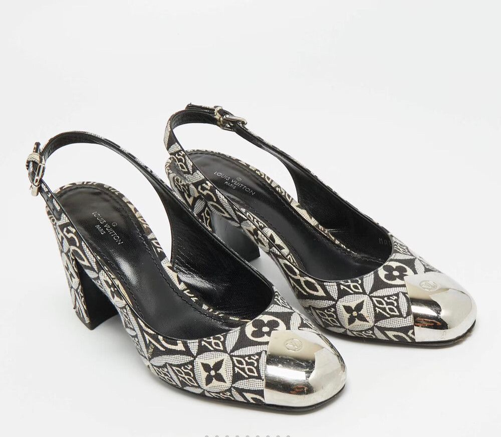 Authenticated✅ LV Louis Vuitton Black White Slingback Heels