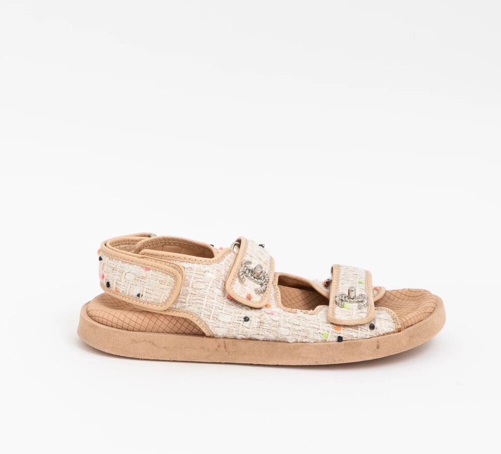Certificate Authenticity ✅Chanel Tweed Dad Sandals