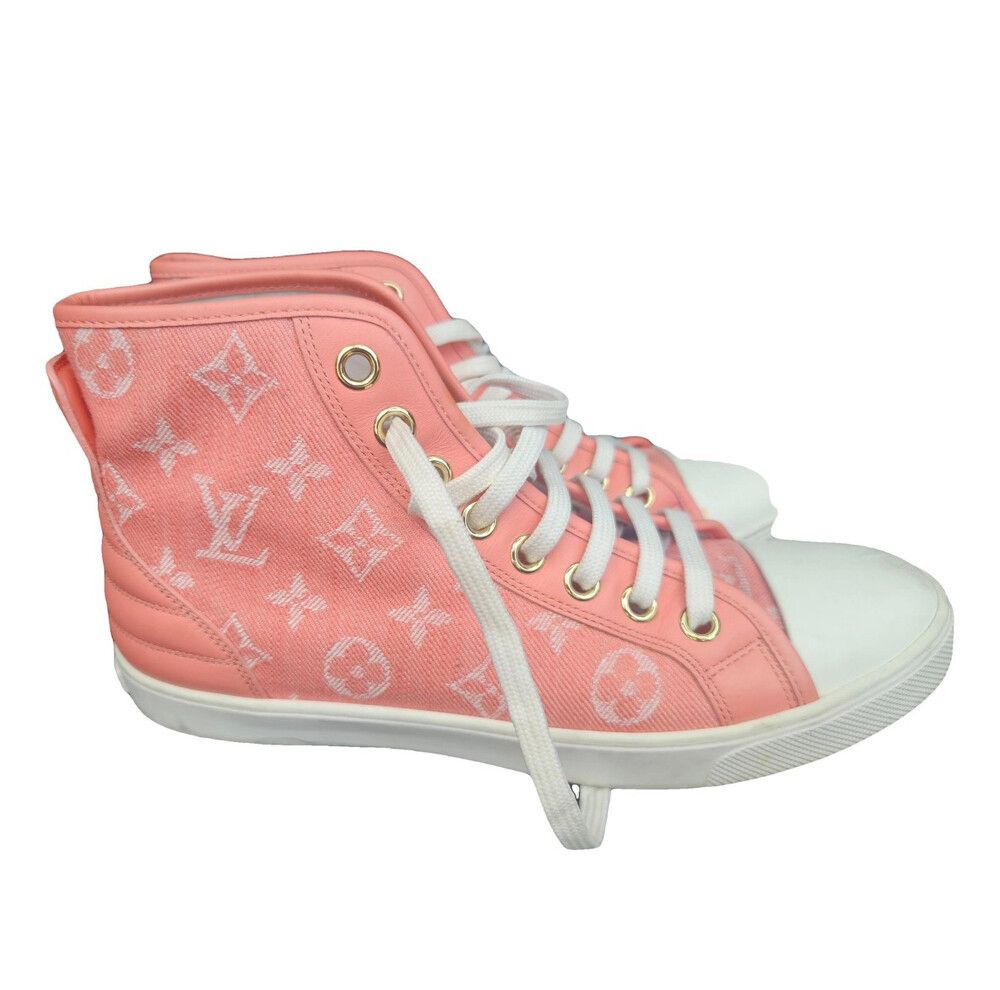 AUTHENTIC Louis Vuitton High Cut Monogram Denim Sneakers 💗like new