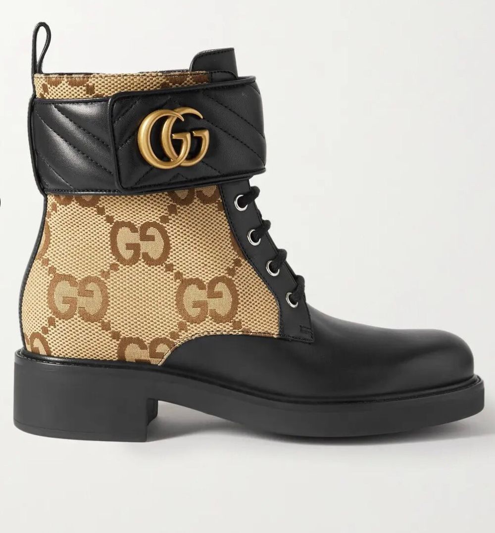 Authentic GUCCI MARMONT LOGO PRINT - COATED CANVAS AND LEATHER ANKLE BOOTS