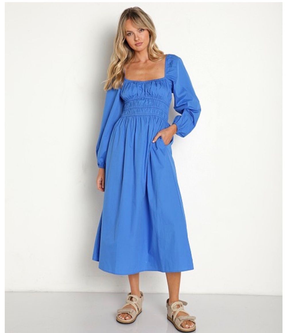 Faithfull the Brand El Palma Midi Dress in Pacific Blue