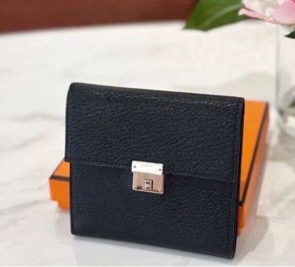 Authenticated✅ Receipt $3500 Hermès Click 12 Epsom Leather Tri-Fold Wallet Black