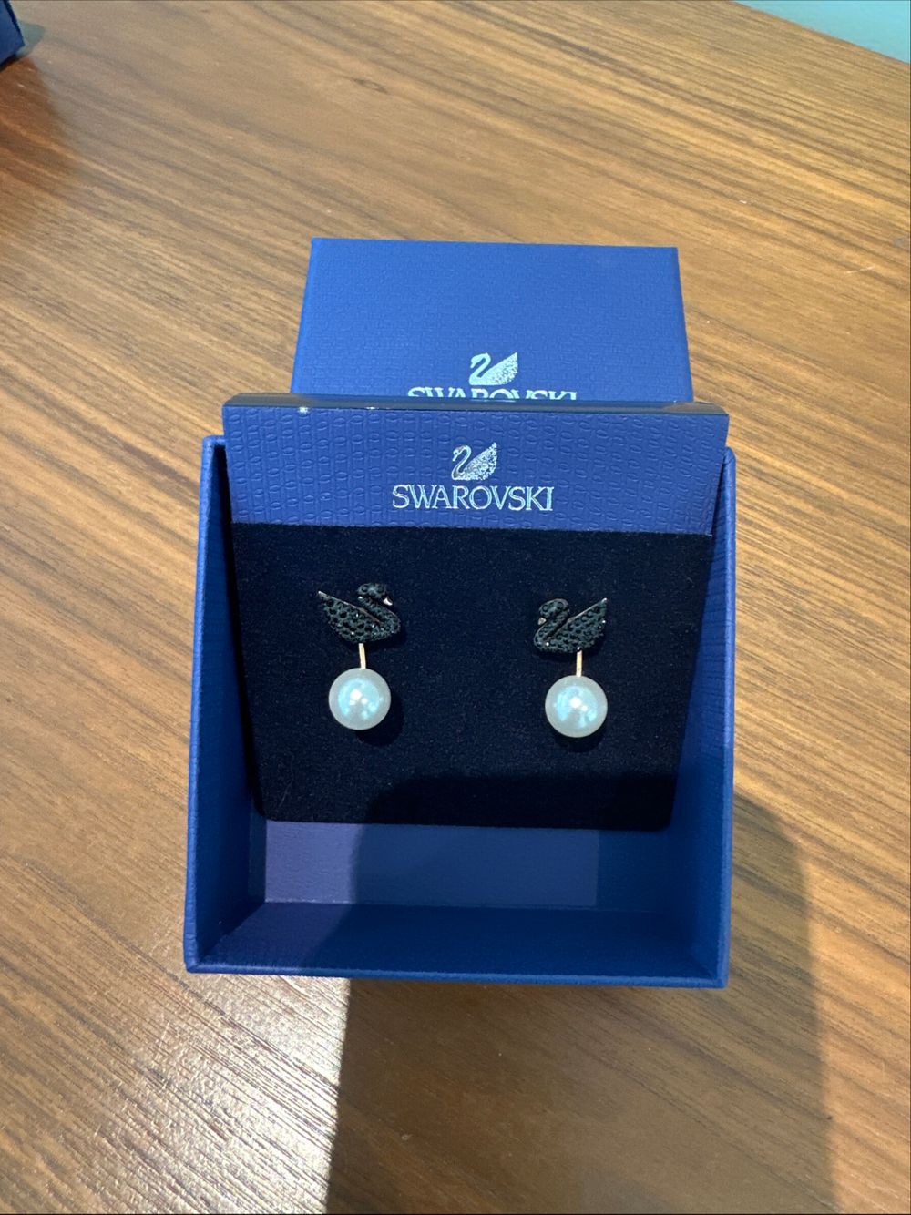 Swarovski Black Swan Earrings with Pearl drops