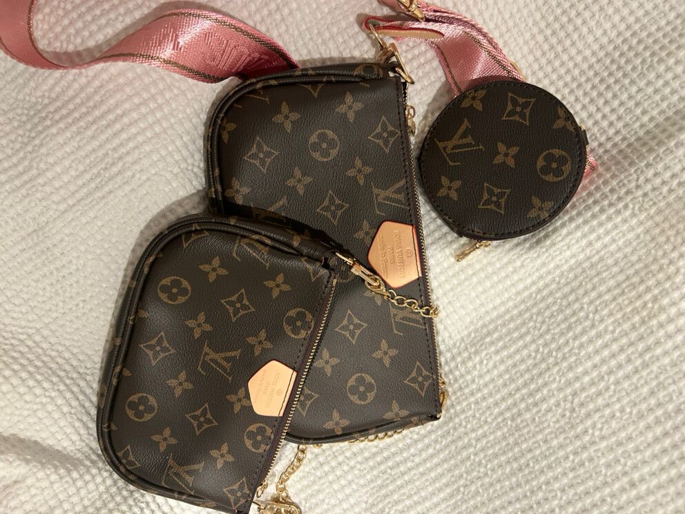 Brown bag set with pink strap