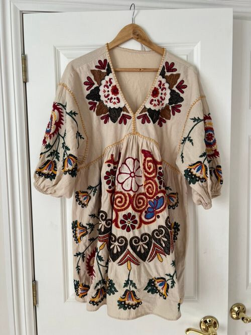 green emerald velvet dress Zara Embroidered Women's Dress – The Curio Collected