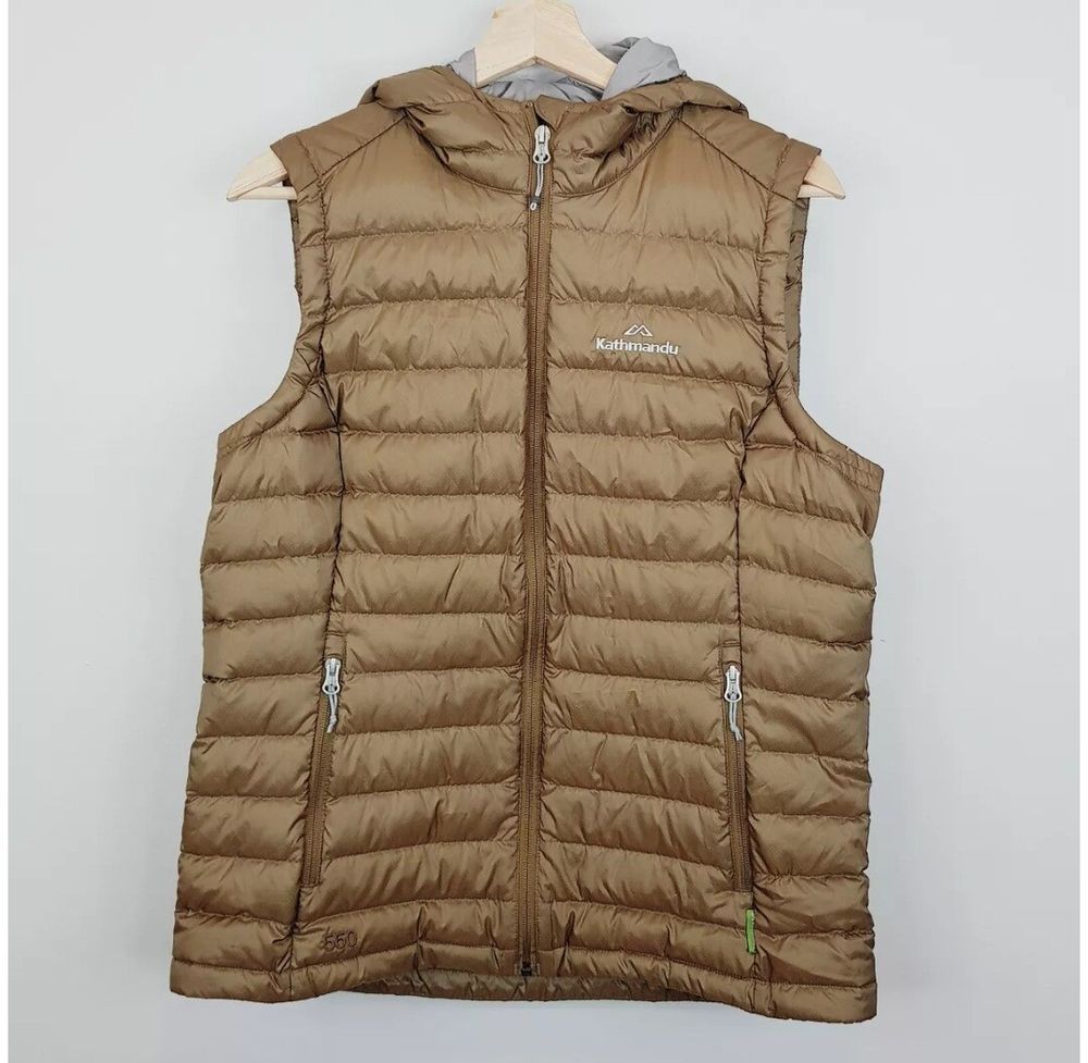 Kathmandu Brown Puffer Ultra Light 550 Duck Down Vest With Hood