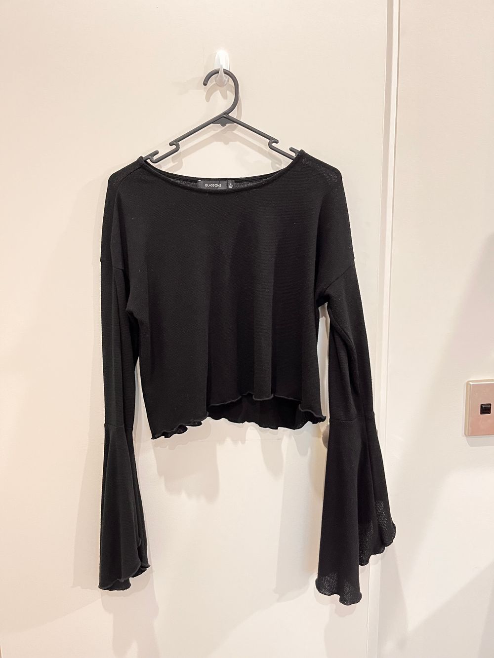 Glassons Black Cropped Bell Sleeve Top