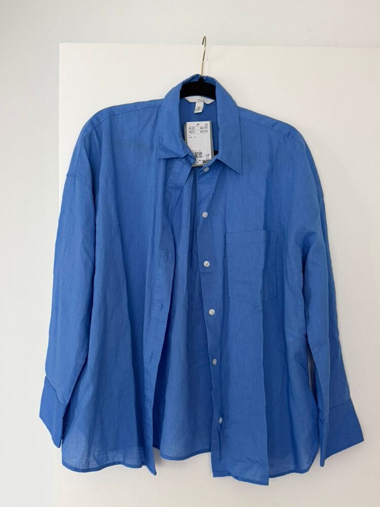 H&M Blue Linen Blend Button-Up Shirt