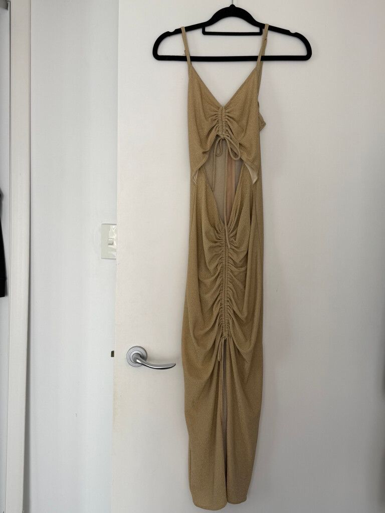 Charlie Holiday Gold Shimmer Maxi Dress