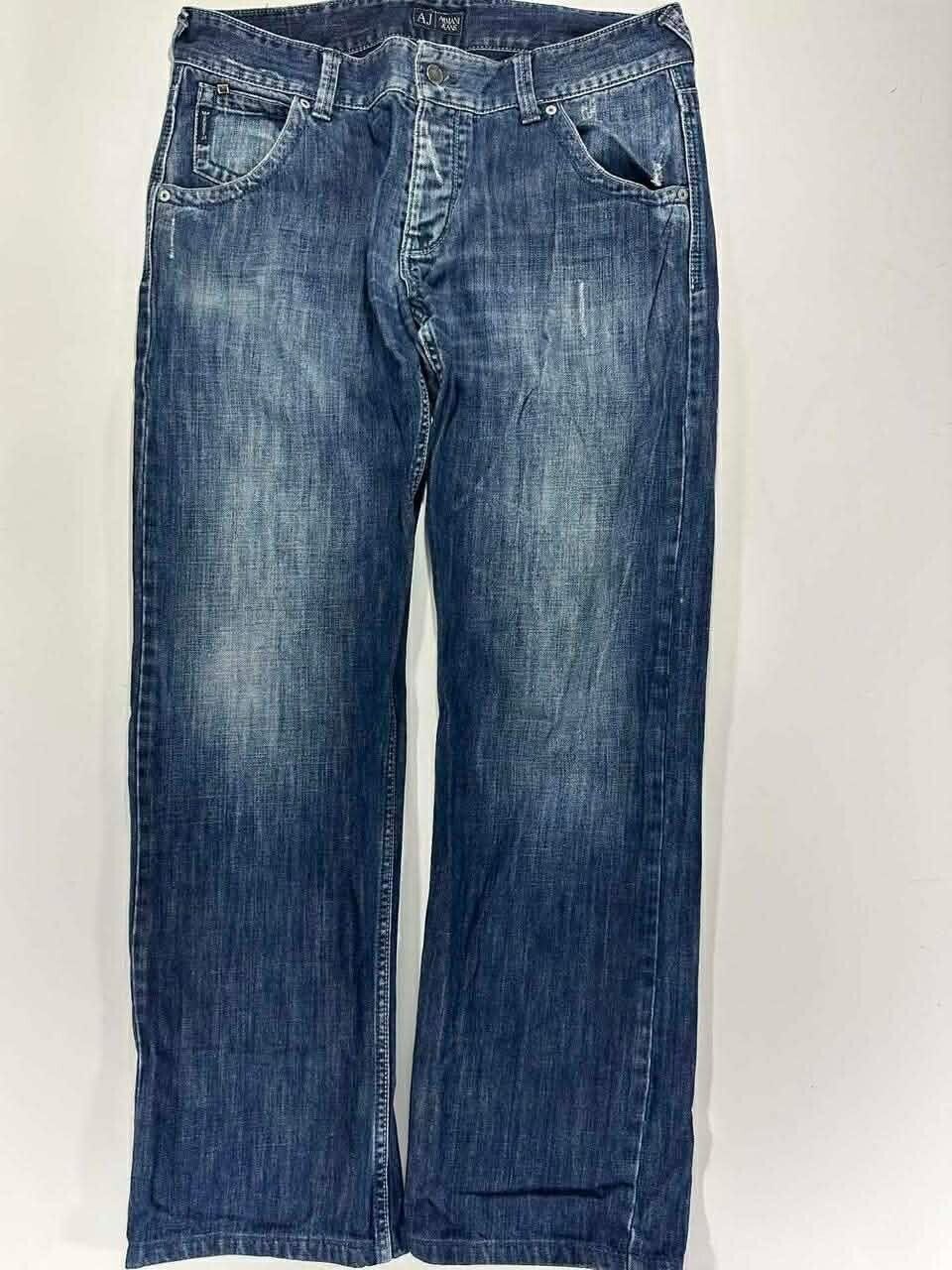 VINTAGE ARMANI JEANS BLUE DENIM JEANS WITH BUTTON FLY AND DISTRESSED DETAILS (36)