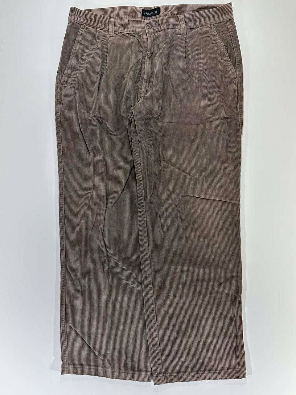 VINTAGE CHISEL BROWN CORDUROY TROUSER WITH BELT LOOPS AND POCKETS (34)