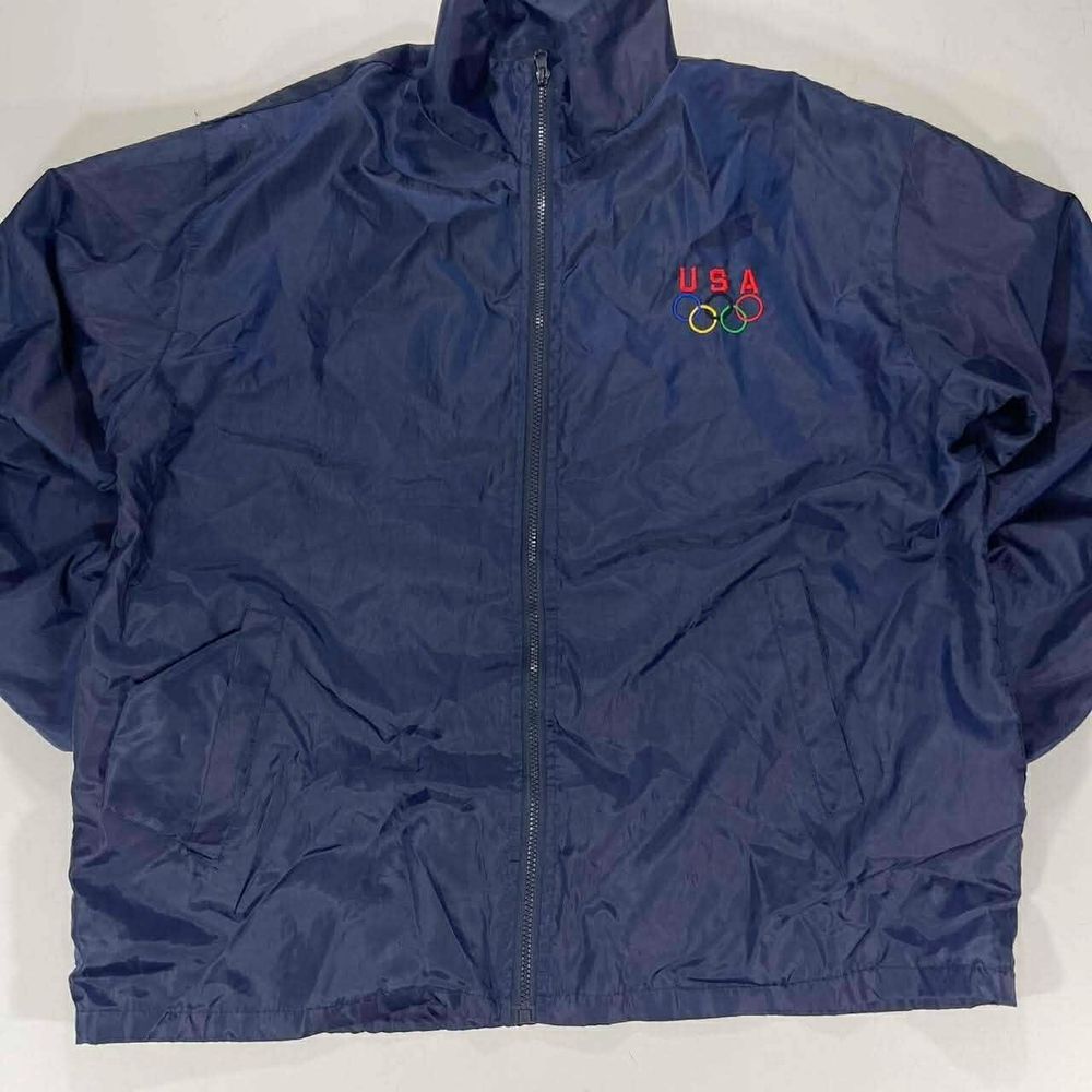 VINTAGE NAVY BLUE USA OLYMPIC WINDBREAKER JACKET (L-XL)