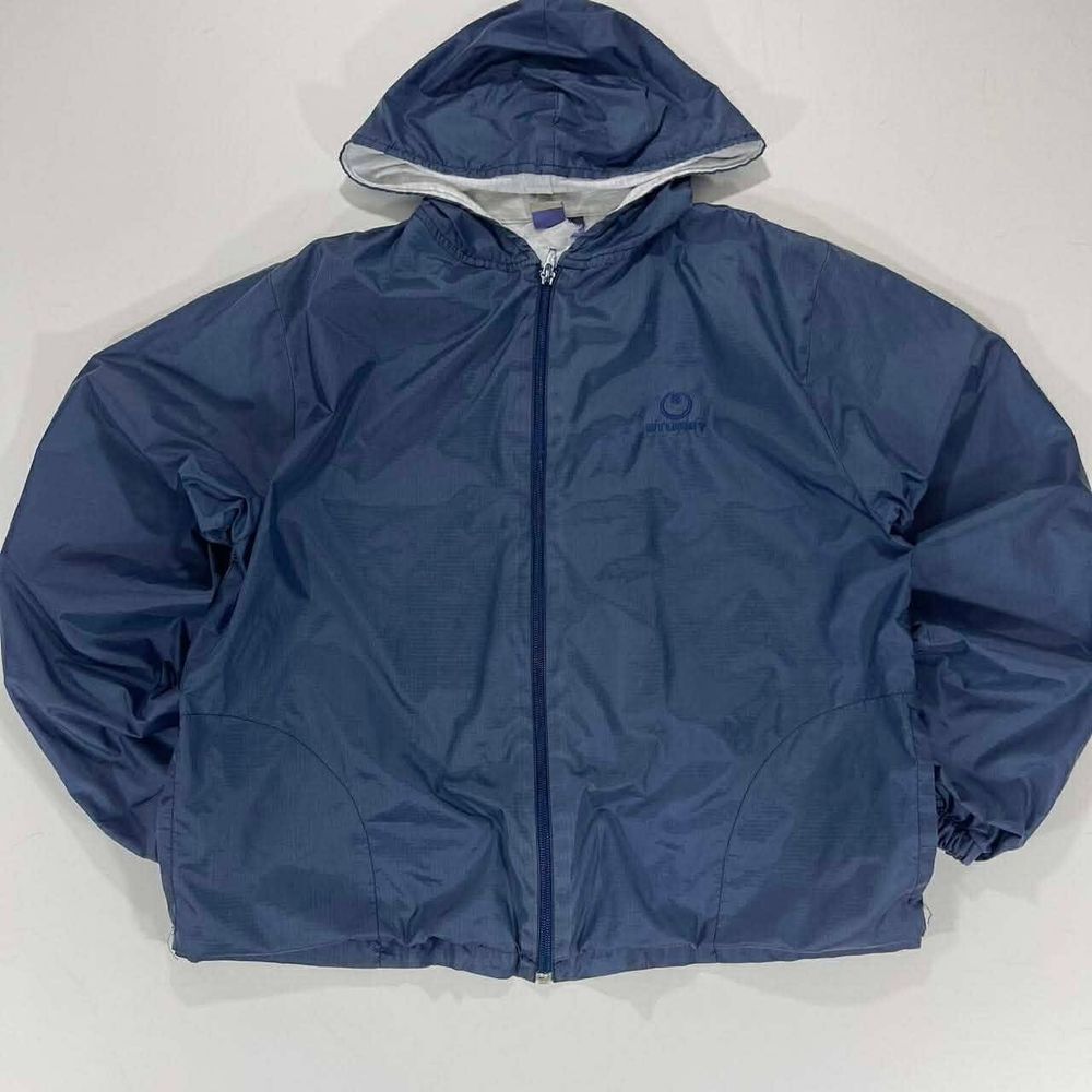 STUSSY NAVY BLUE WINDBREAKER JACKET WITH HOOD (S-M)