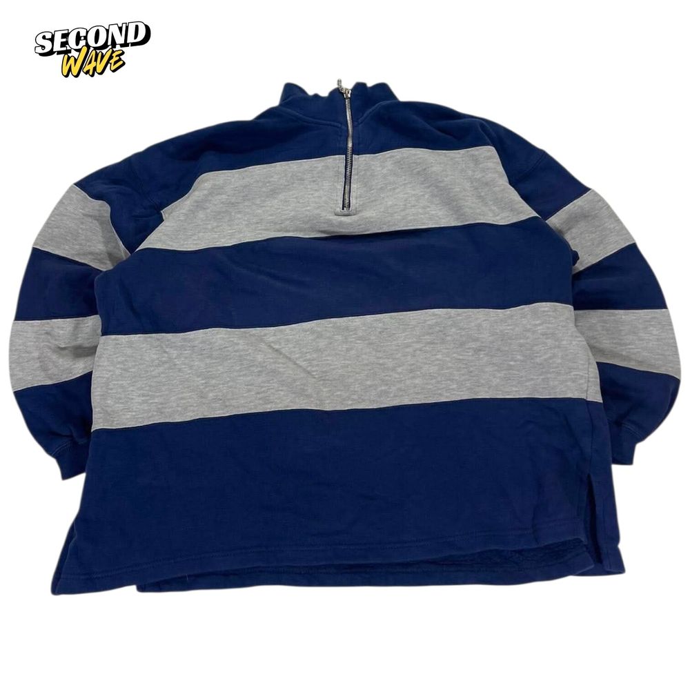 WOMENS ITEMS NAVY BLUE & GREY STRIPED QUARTER ZIP (M)