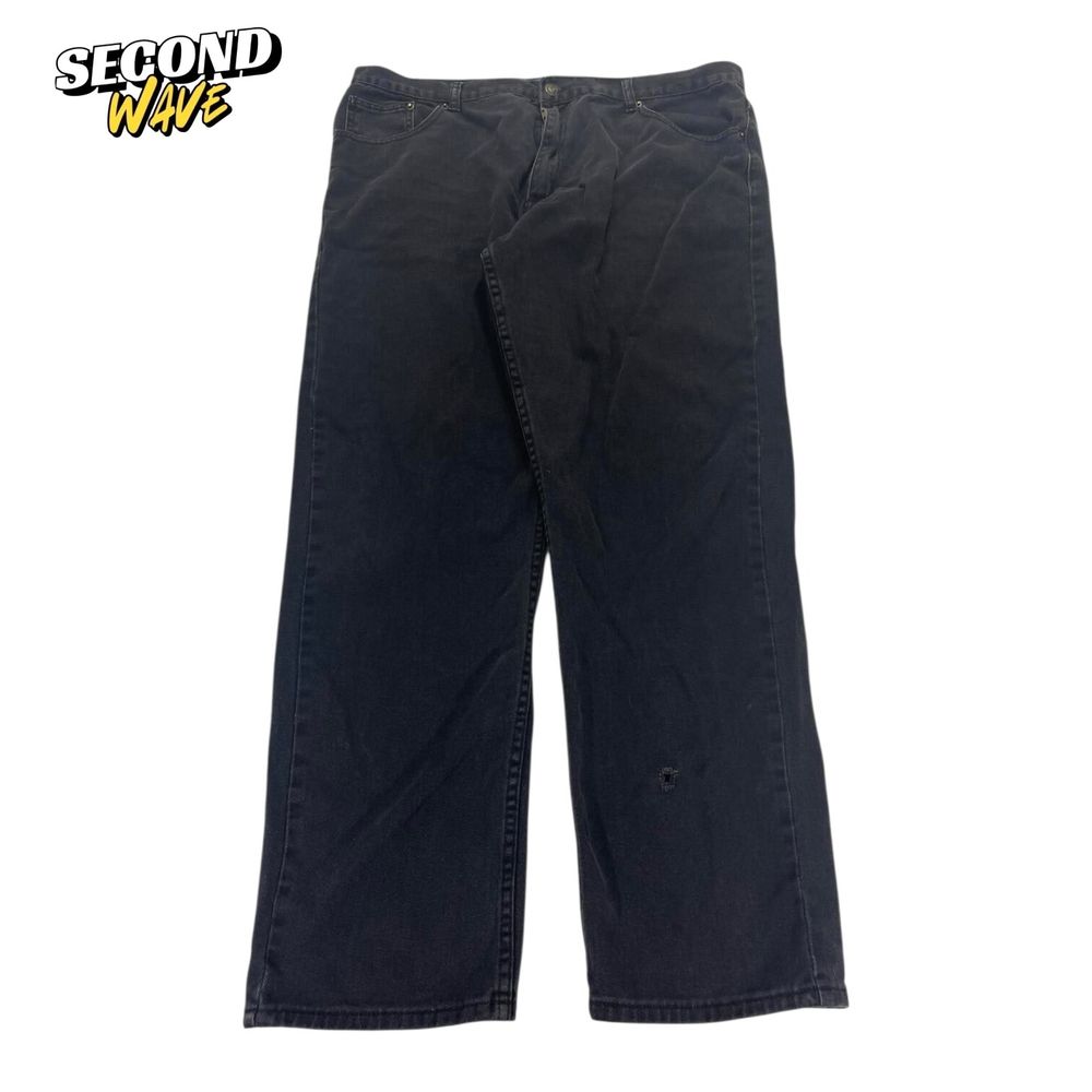 FADED BLUE DENIM BLACK WIDELEG JEANS (40)