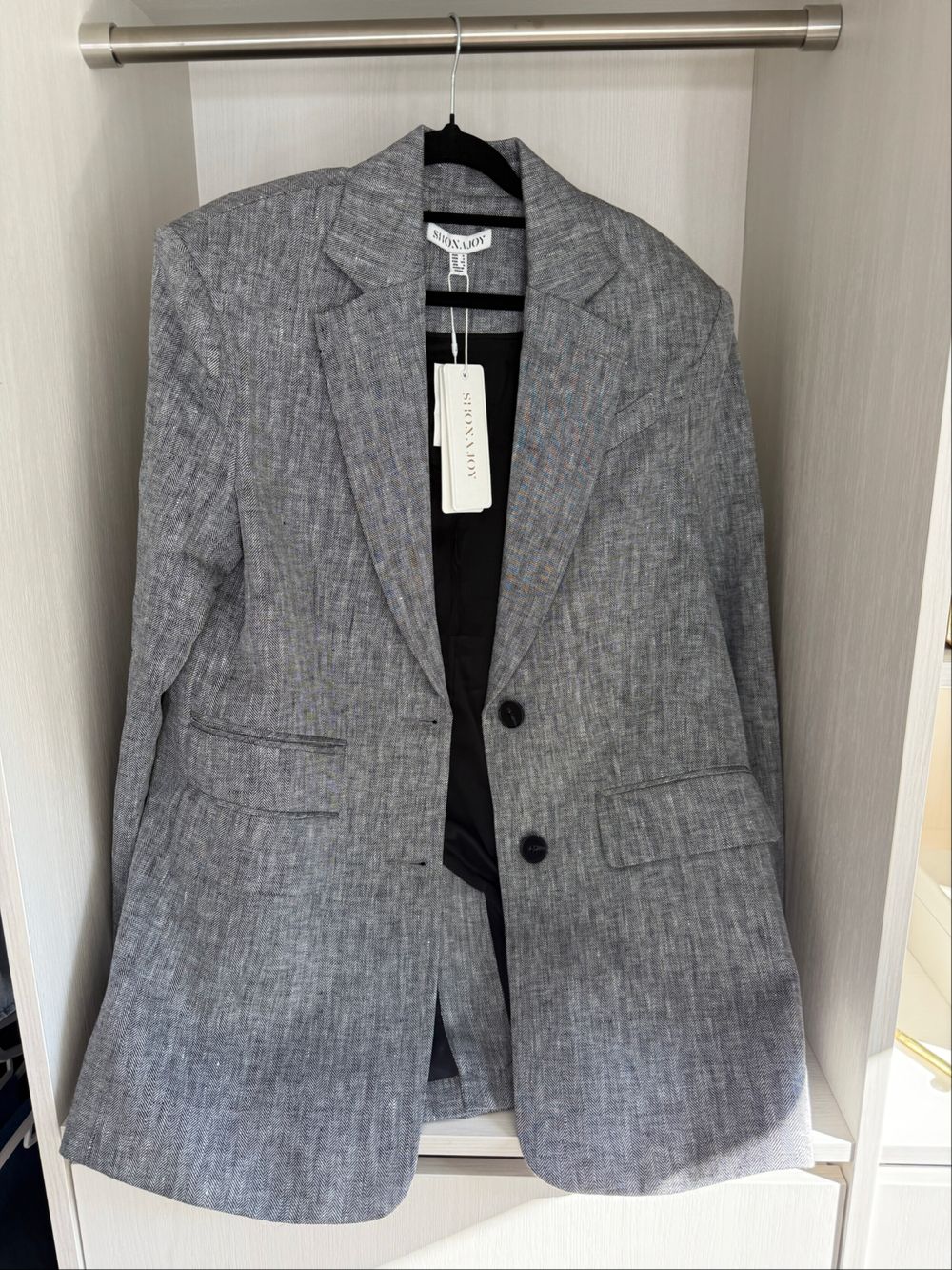 Shona Joy Grey Herringbone Oversized Blazer
