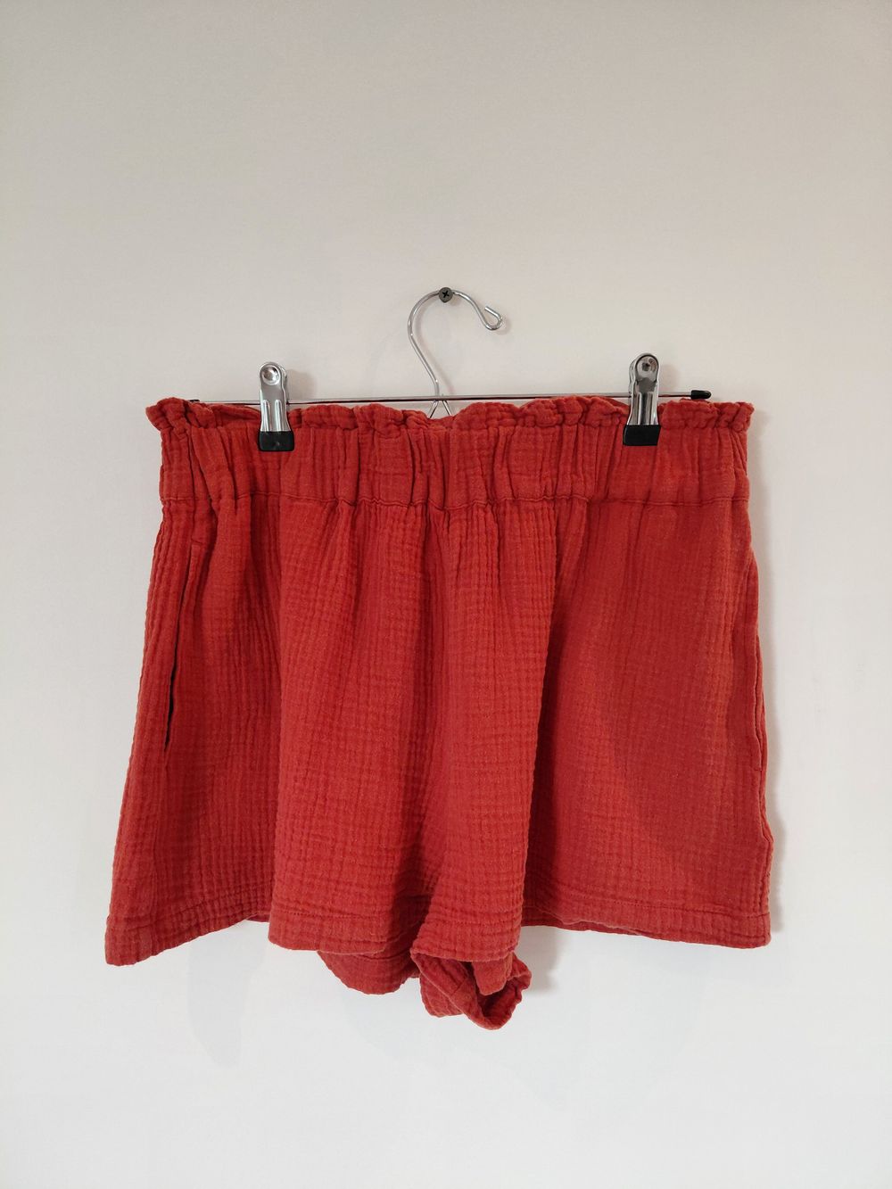 Rust Orange Crinkle Cotton Shorts