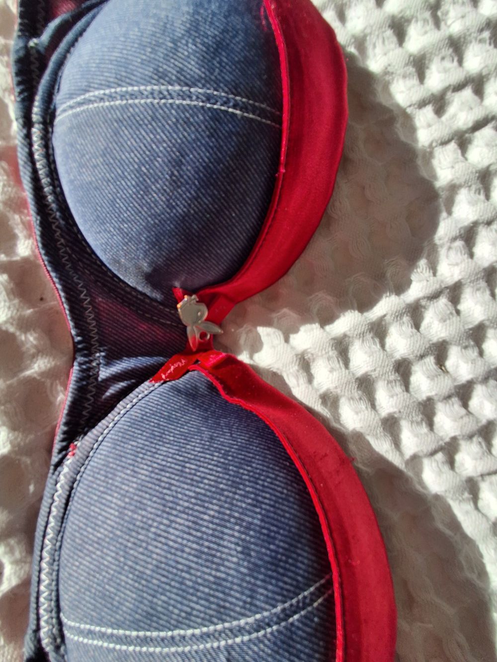 Blue Denim Bra With Red Trim