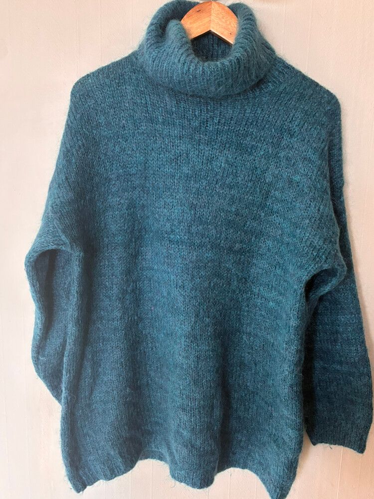 Blue Green Mohair Roll Neck Jumper