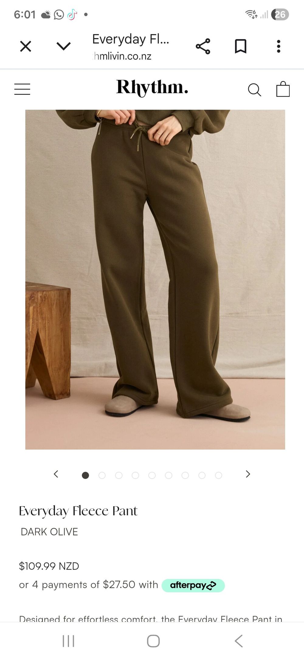 Rhythm Dark Olive Fleece Pants