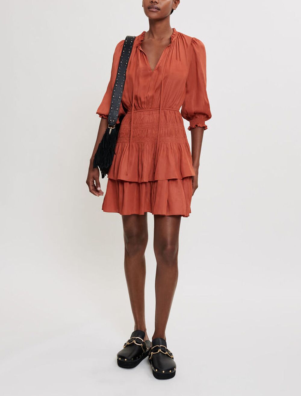 Orange Silk Mini Dress with Ruffles