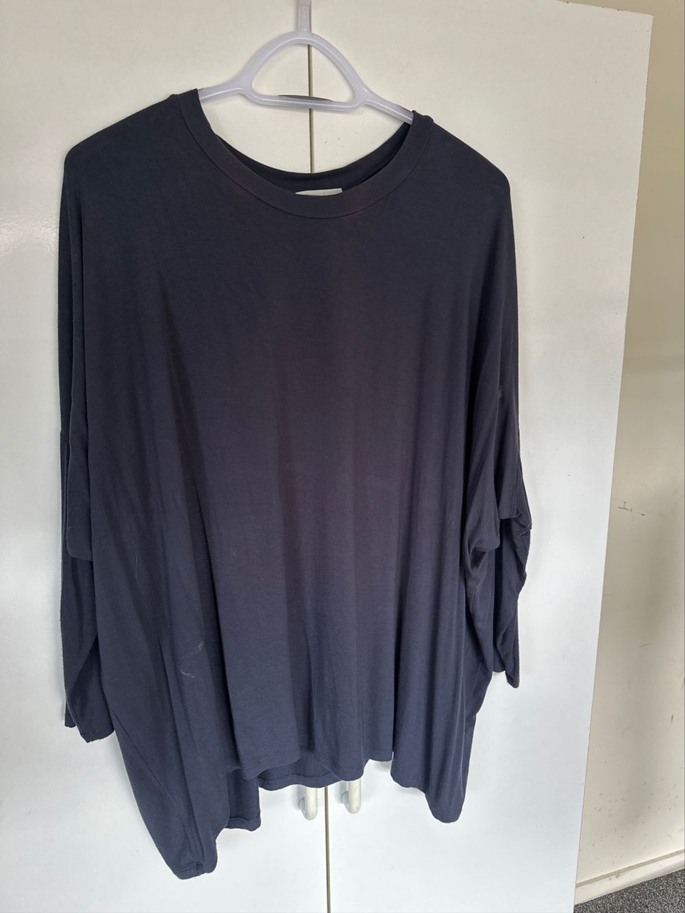 Navy Batwing Long Sleeve Drapey Top