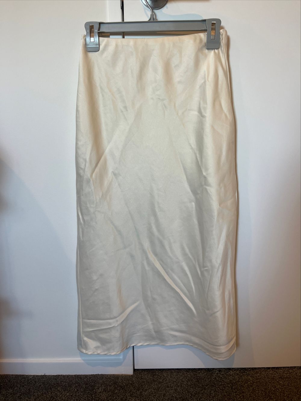 Cream Satin Midi Skirt