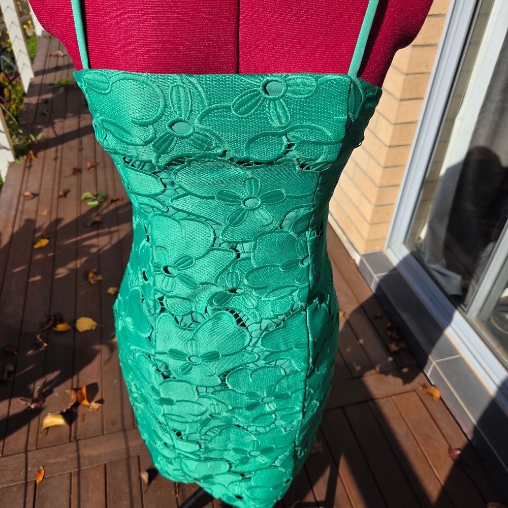 KOOKAI Emerald Green Floral Lace Mini Dress (Spaghetti Straps)- Size 36 AU 8
