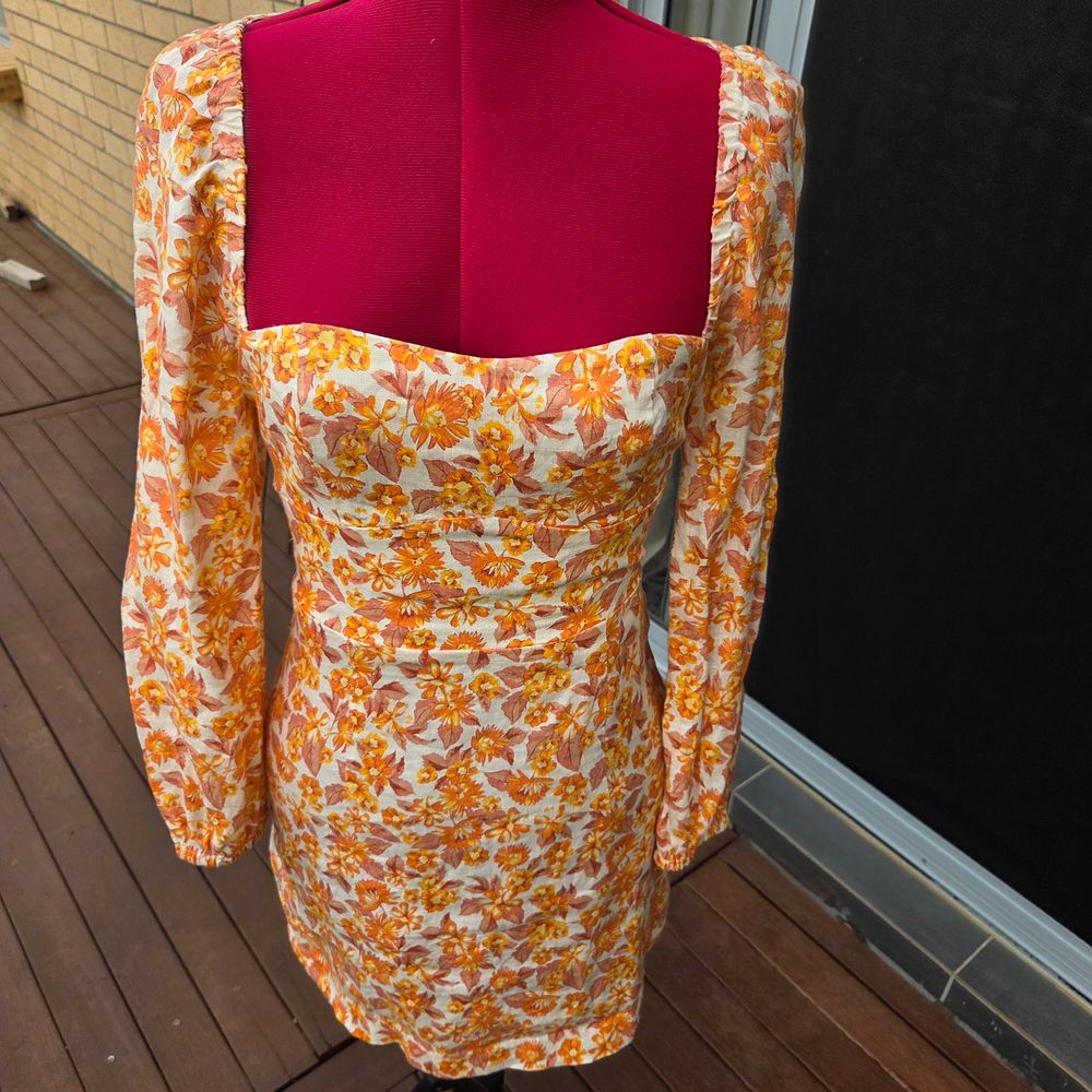 KOOKAÏ Chianti Linen Mini Dress in a warm orange and yellow floral print- Size 36 AU 8