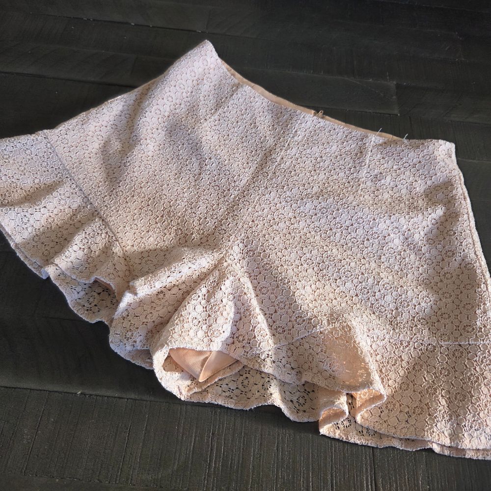 Keepsake The Label Sundream Lace Ruffle Shorts in Nude / Blush- Medium