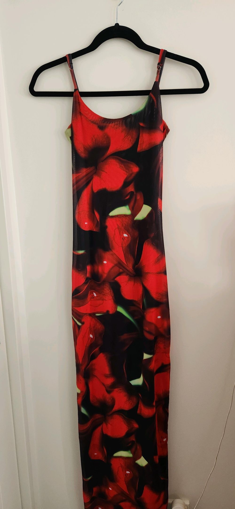 White Fox Mesh Maxi Dress - Red Hibiscus