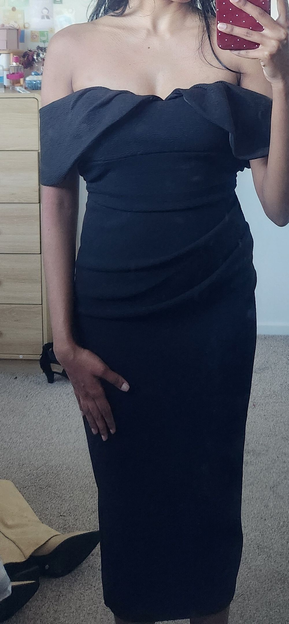 Billy J Black Off-Shoulder Midi Dress