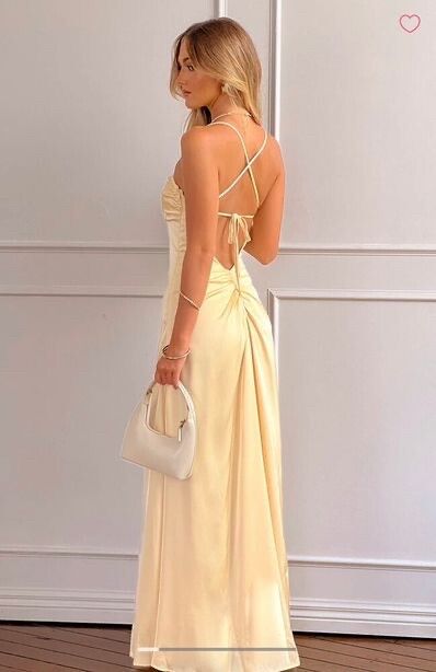Beginning Boutique - Blaise Yellow Satin Maxi Dress on Designer Wardrobe