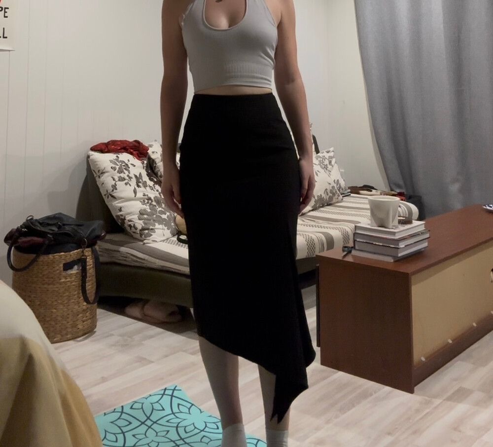 Black Asymmetric Hem Skirt With Split