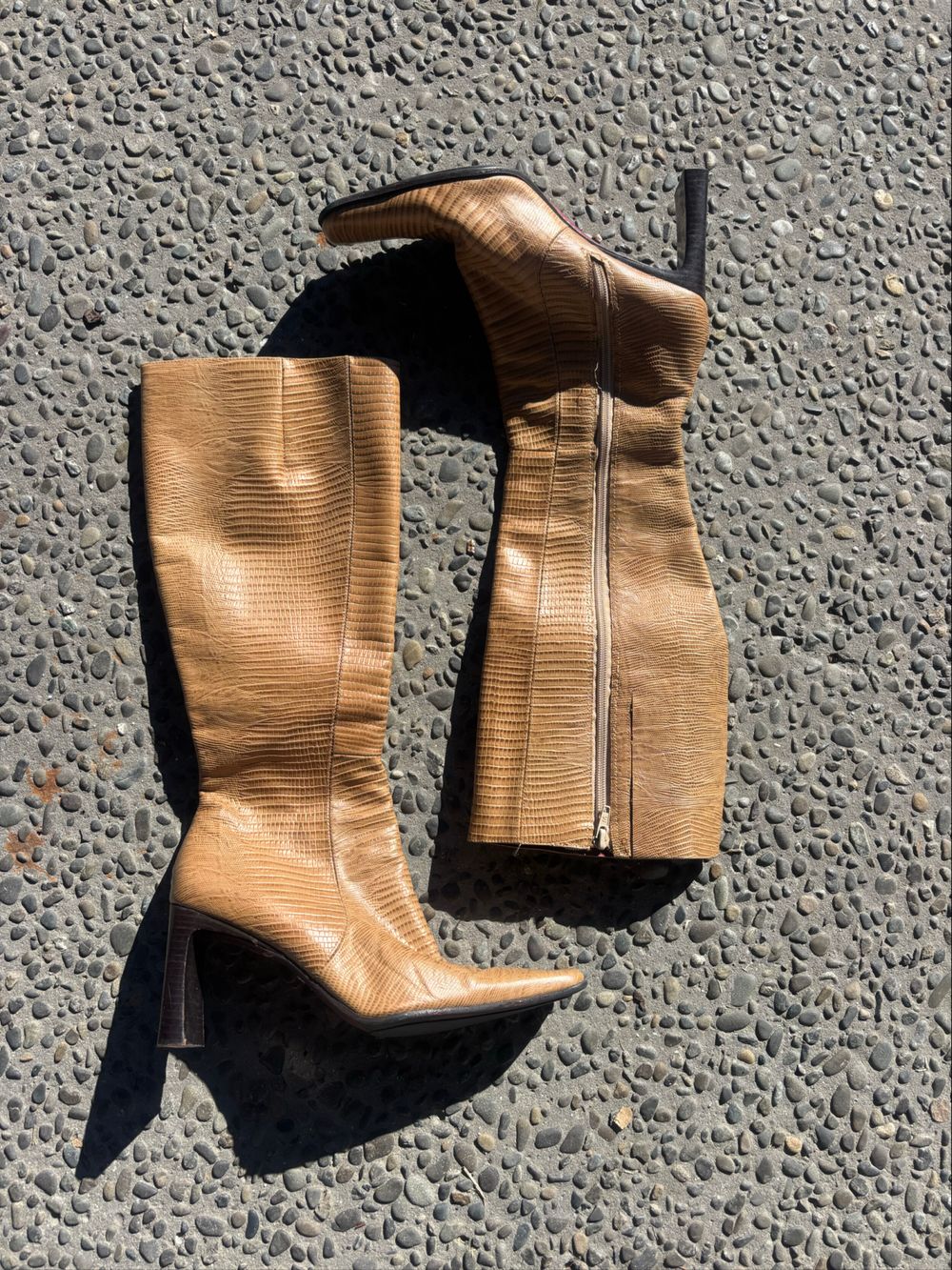 Nine West Brown Leather Textured Knee High Boots
