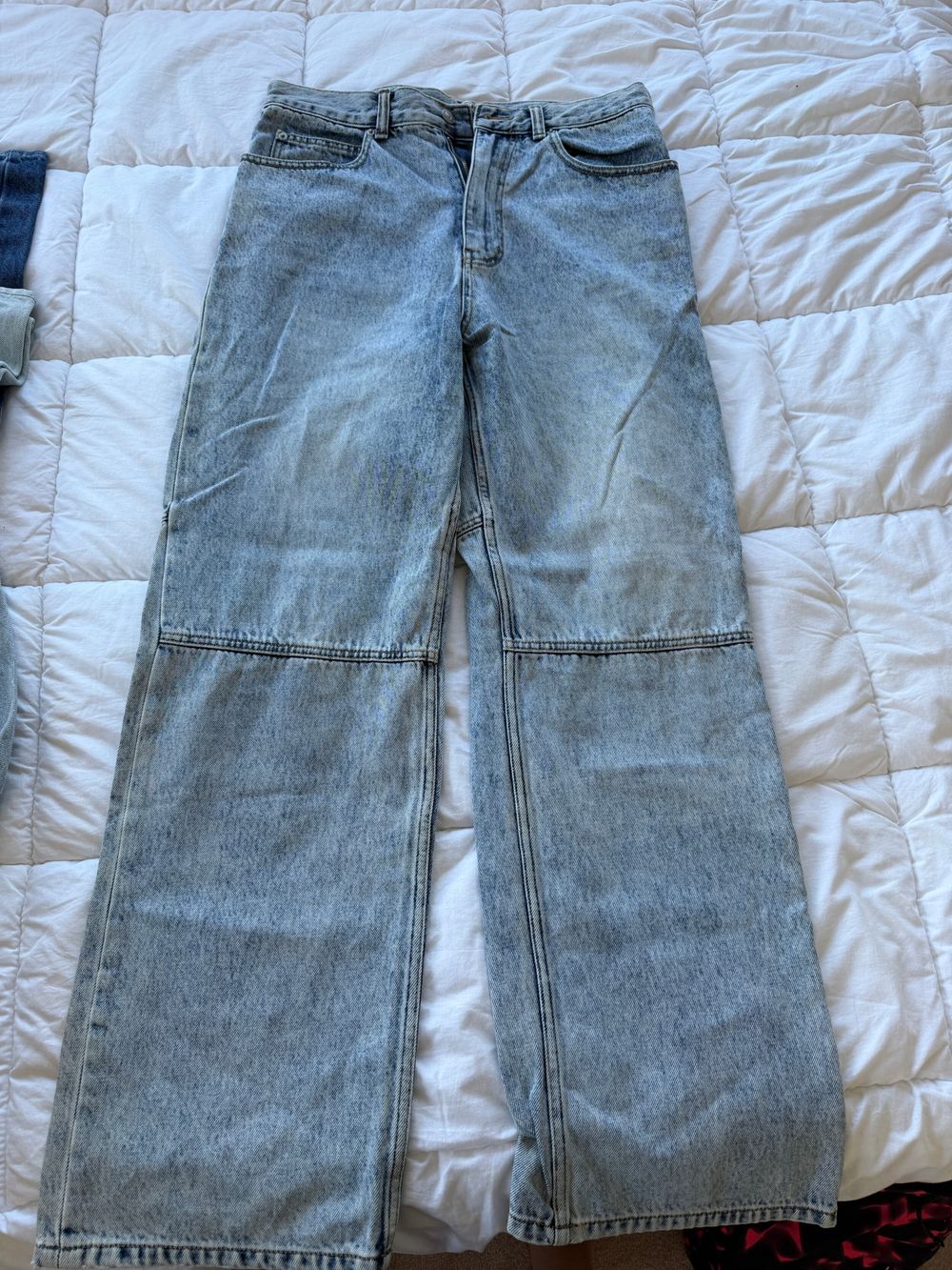 Light Wash Wide Leg Patchwork Jeans
