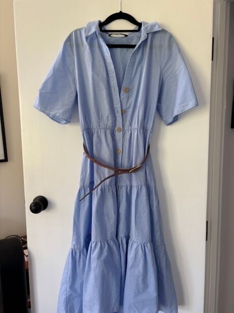 slim fit dress slacks Zara Blue Sleeveless Halter Ruched Pencil Bodycon Midi Formal Cocktail  Dress L main image 1