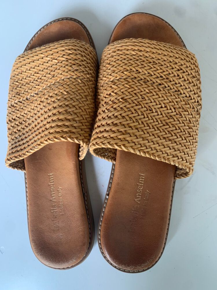 Isabella Anselmi Tan Woven Slides